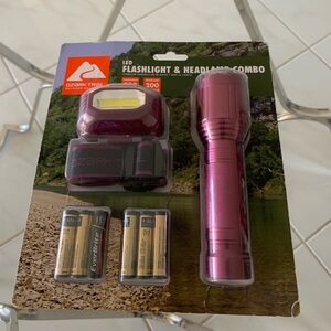 Ozark Trail Magenta LED Flashlight300lumens  and Headlamp 200 lumens Set